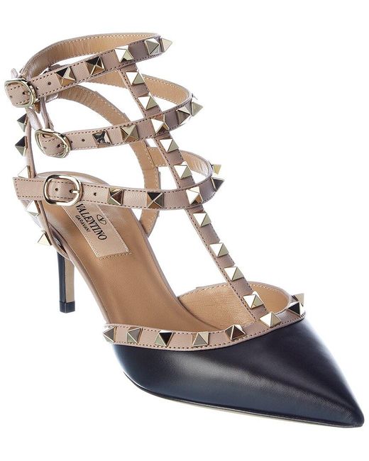 valentino rockstud caged 65 leather ankle strap pump