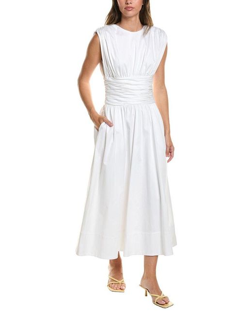 Toccin White Evangeline Strong Shoulder Midi Dress