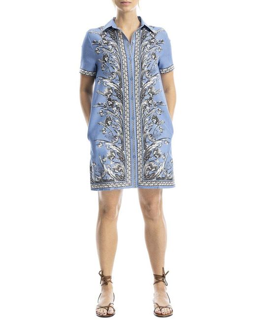 Max Studio Blue Button-Front Mini Shirt Dress
