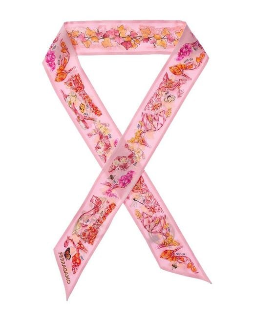 Ferragamo Pink Eden Shoes Print Silk Mini Bandeau