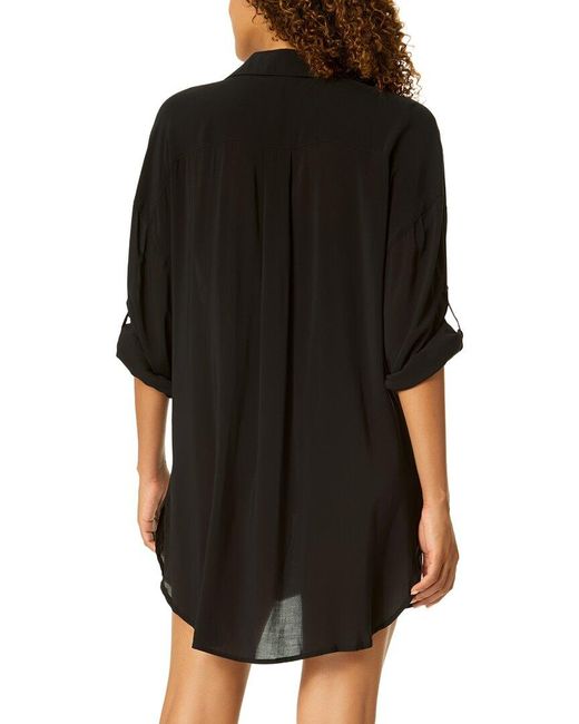 Anne Cole Black Mid Length Shirttail Button Down Top