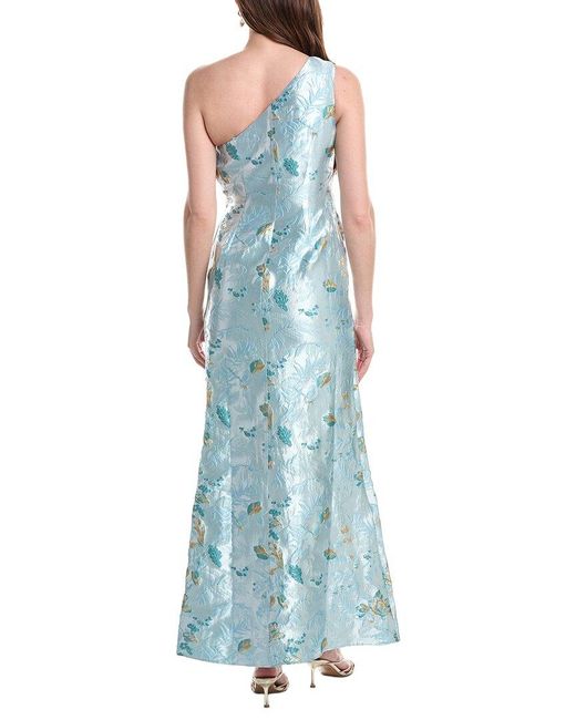 Adrianna Papell Blue Metallic Jacquard Rose Gown