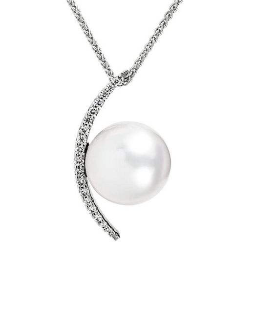 Pearls White 14K Diamond 0.11 Ct. & 10.5Mm Freshwater Cultured Pearl Necklace