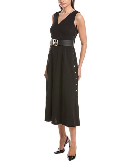 Anne Klein Black Side Button Down Midi Dress