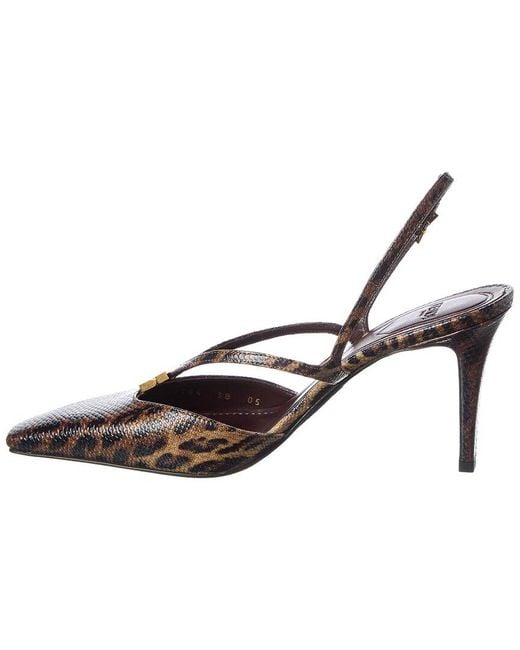 Fendi Brown Ffold Snakeskin Slingback Pump