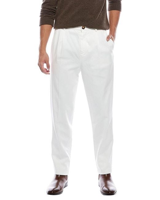 Brunello Cucinelli White Pleated Easy Fit Pant for men