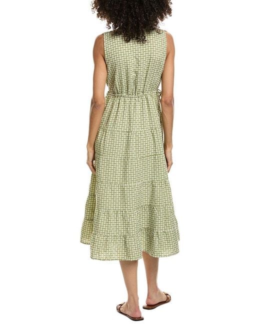 Max Studio Green Yarn Dye V-Neck Tiered Midi Dress