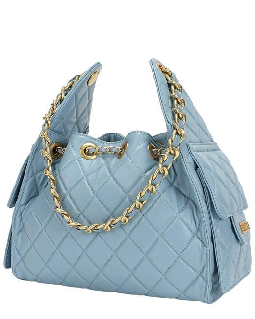 Tiffany & Fred Paris Blue Quilted Leather Shoulder Bag