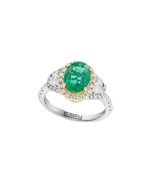 Effy Fine Jewelry Green 14K Two-Tone 2.39 Ct. Tw. Diamond & Emerald Ring