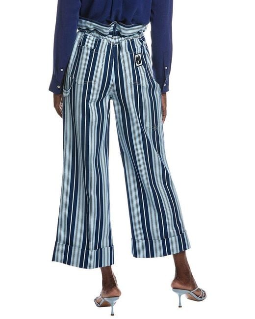 Miu Miu Blue Cropped Striped Twill Wide Leg Pant
