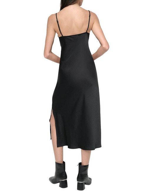 DKNY Black Washer Satin Bias Slip Dress