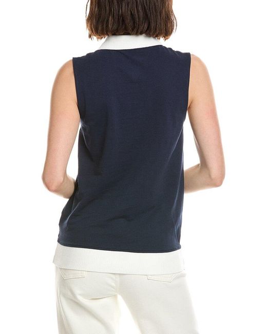 Stella Parker Blue Tippi Contrast Collar Sleeveless Polo Shirt