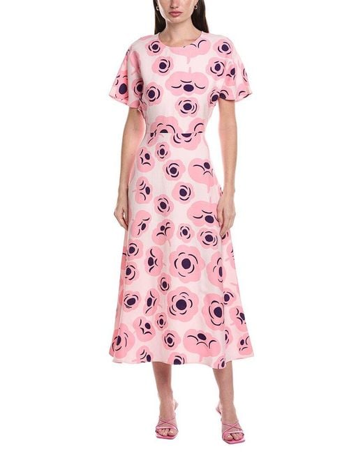 Marimekko Pink Helea Tumma Linen-Blend Midi Dress