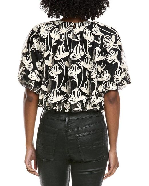 Gracia Black Embroidered Lace Puff Sleeve Blouse