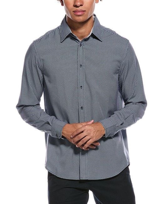 Report Collection Gray 4-Way Geo Print Woven Sport Shirt for men