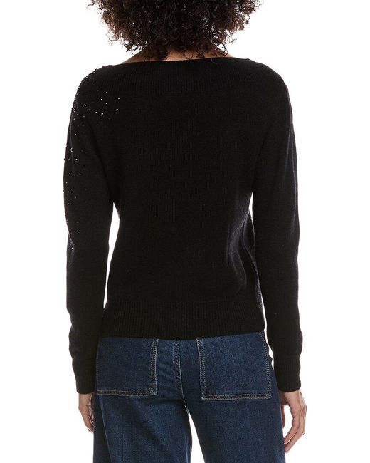 Forte Black Crystal Cluster Off Shoulder Wool & Cashmere-Blend Sweater
