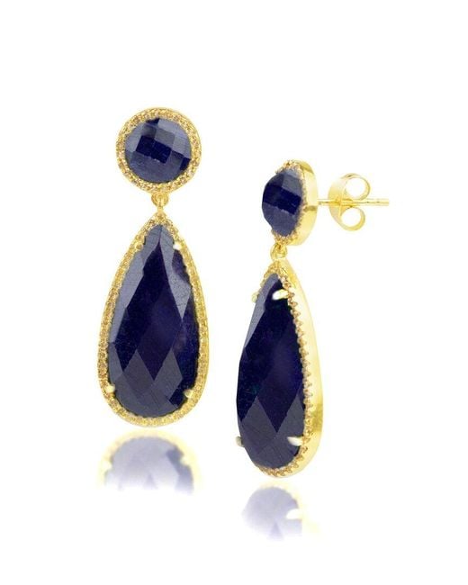 MaxColor Blue 18K Over 2.20 Ct. Tw. Sapphire Dangle Earrings