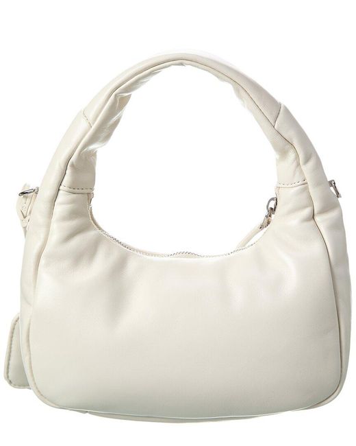 Prada White Logo Padded Mini Leather Hobo Bag