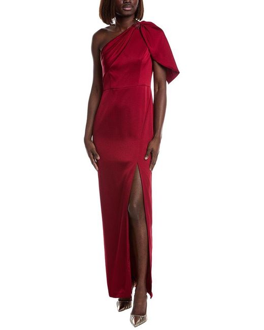Aidan Mattox Red Satin One-Shoulder Gown