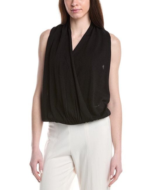 Max Studio Black Linen-Blend Drape Top