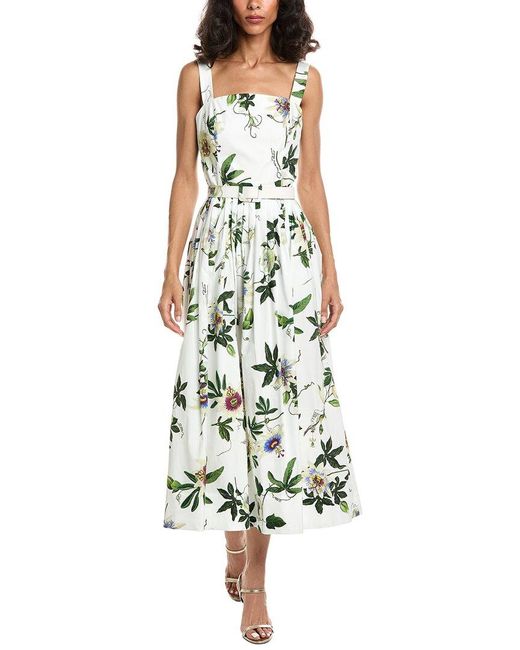 Oscar de la Renta Green Passionflower Tank Dress