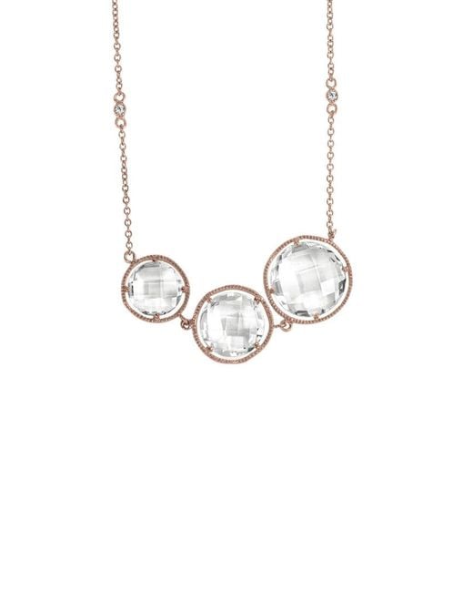 Genevive Jewelry White 14k Rose Gold Vermeil Cz Station Necklace