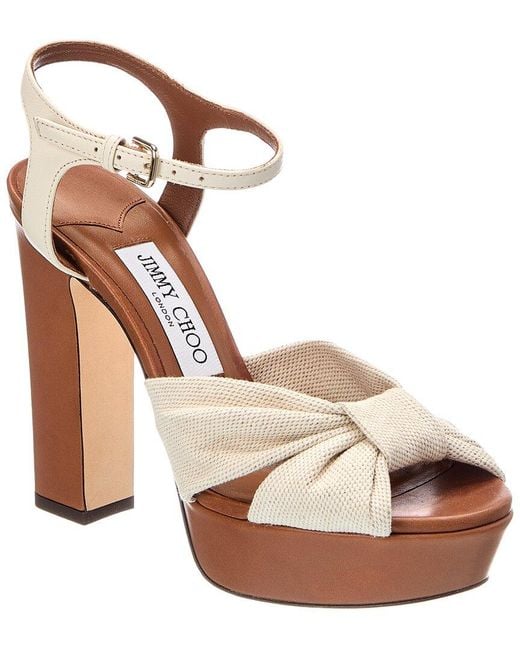 Jimmy Choo Brown Heloise 120 Canvas & Leather Sandal