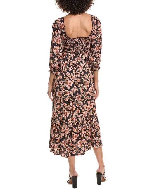 Saltwater Luxe Brown Puff Sleeve Midi Dress