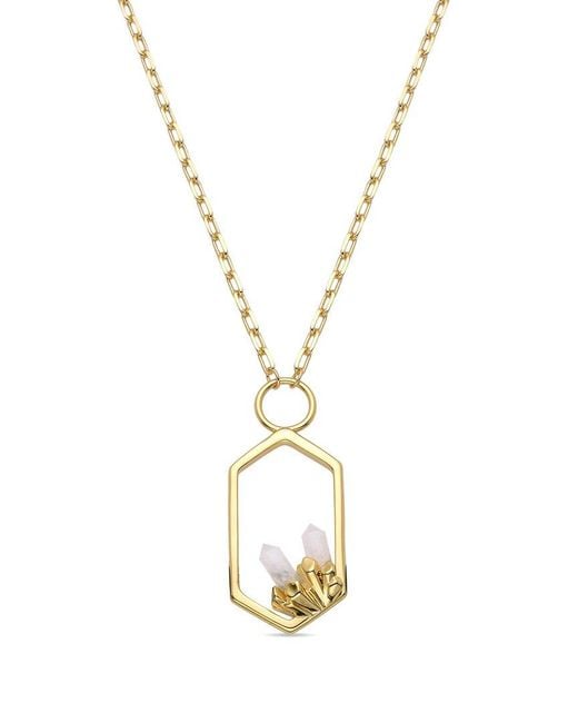 Eye Candy LA Metallic Clear Quartz Pendant Necklace