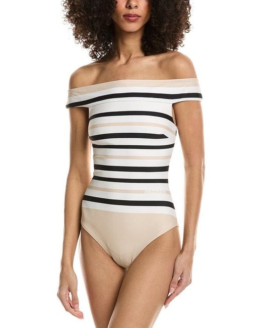 Jonathan Simkhai Brown Walker Off Shoulder One-Piece