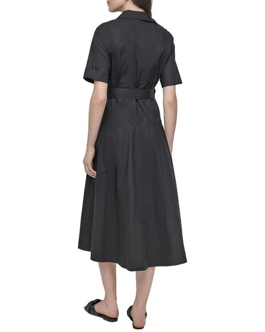 DKNY Black Short Sleeve Drop Waist Cotton Shirtdress