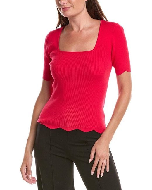Tahari Red Scallop Edge Pullover Sweater