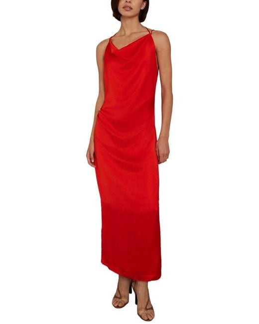 Reiss Red Lilah Slip Cowl Neck Midi Dress