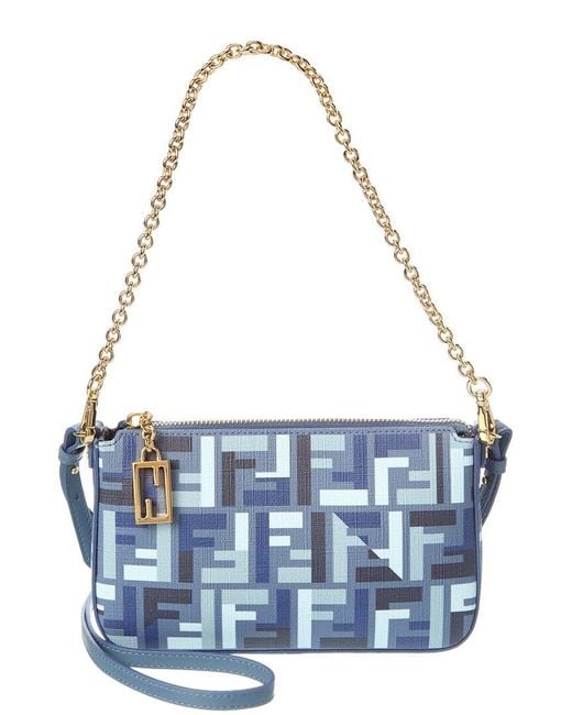 Fendi Blue Baguette Ff Jacquard Pouch