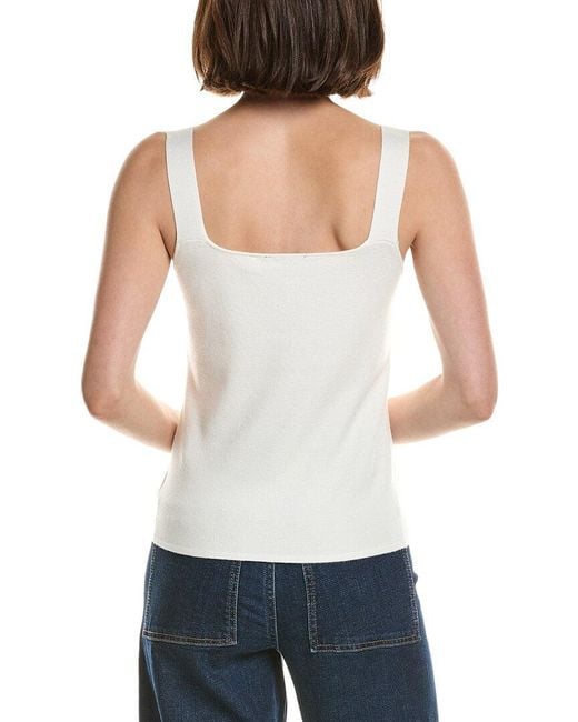 Tahari White Double Square Neck Rib Tank