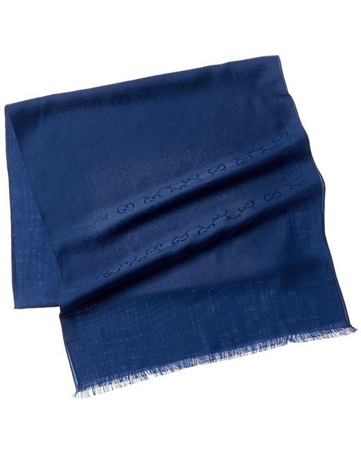 Gucci Blue Logo Small Jacquard Wool & Silk-blend Scarf