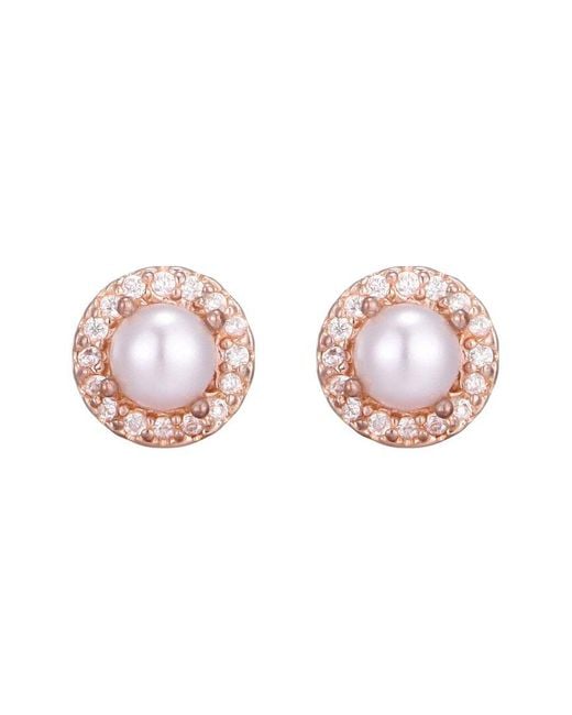 Adornia Pink 14K Rose Plated 3-4Mm Pearl Halo Stud Earrings
