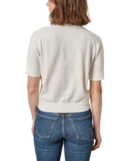 Lilla P Gray V-Neck Saddle Sleeve Linen-Blend Sweater