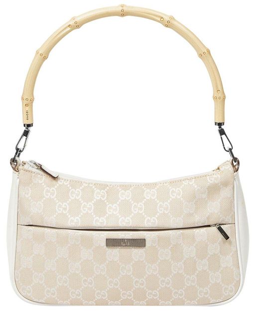 Gucci Natural Gg Canvas & Leather Gg Bamboo Shoulder Bag (Authentic Pre- Owned)