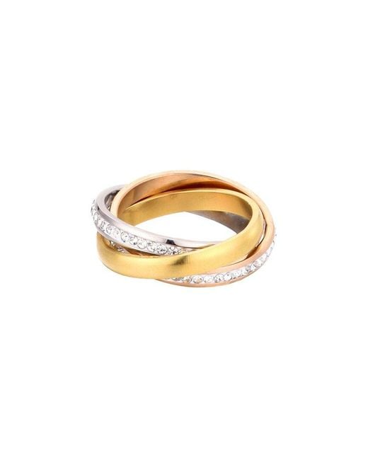 Adornia Metallic 14K Plated Stainless Steel Cz Tarnish-Resistant Two-Tone Rolling Eternity Band Ring