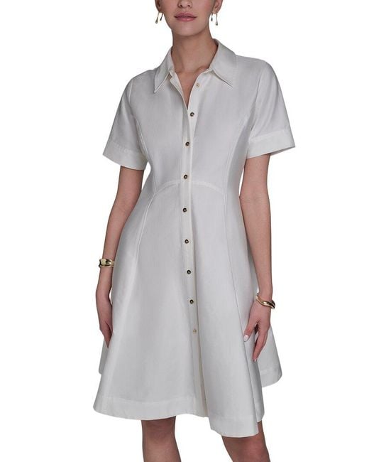 Halston Heritage Gray Short Sleeve Button-Up Sateen Shirtdress