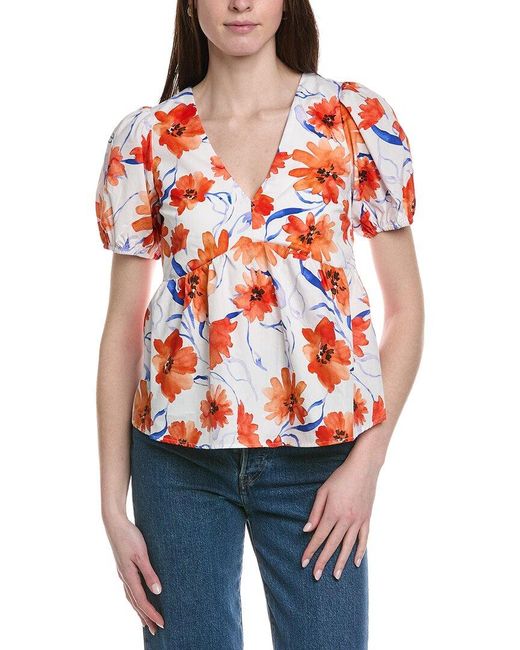 LOST AND WANDER Red Poppy Blooms Top
