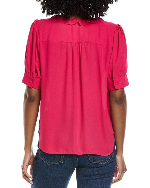 Cece Red Puff Sleeve Ruffle Top