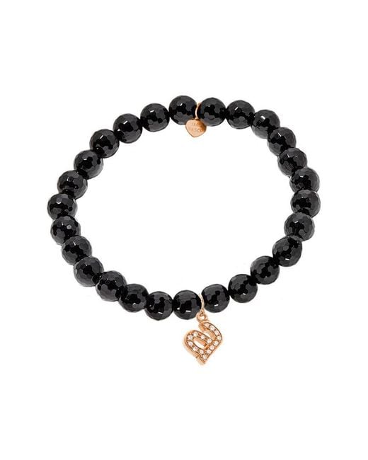 Jane Basch Black 14k Rose Gold Diamond & Onyx Initial Stretch Bracelet (a-z)