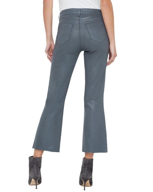 L'Agence Blue Kendra High-Rise Crop Dark Shadow Coated Crop Flare Jean