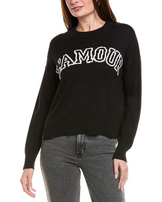 Hannah Rose Black L'Amour Crewneck Cashmere-Blend Sweater