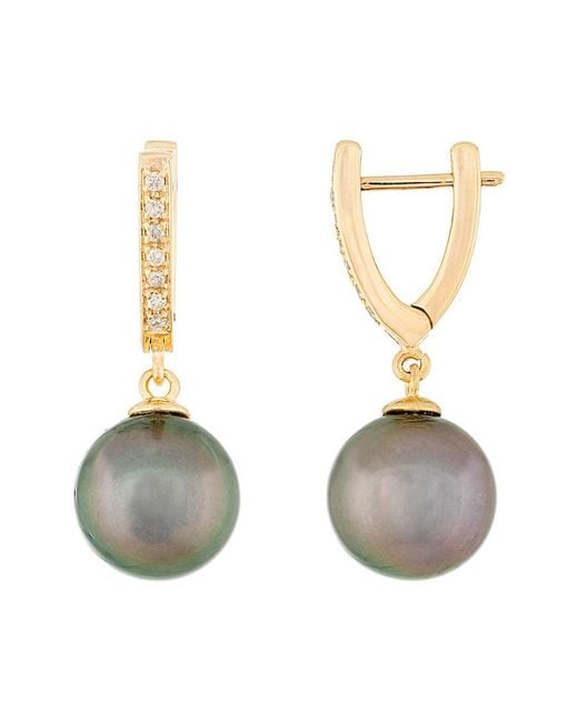 Masako Pearls Metallic Splendid Pearls 14k 0.10 Ct. Tw. Diamond & 10-11mm Tahitian Pearl Earrings