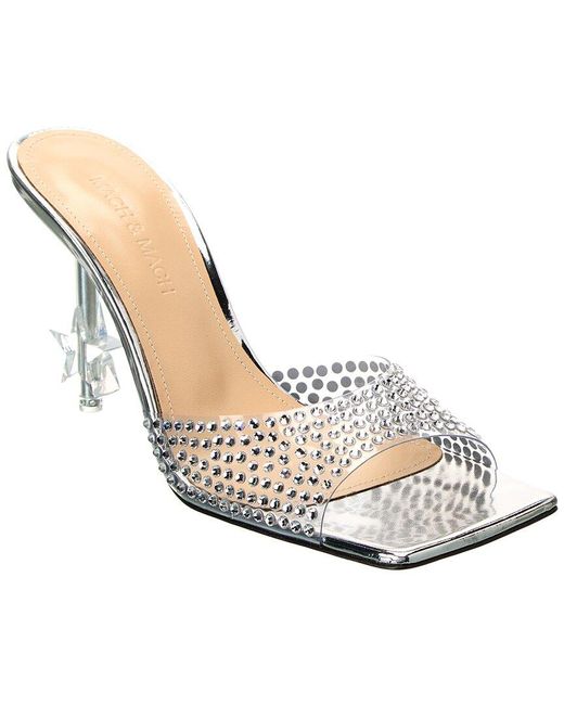 Mach & Mach White Crystal-embellished Star Vinyl & Leather Mule