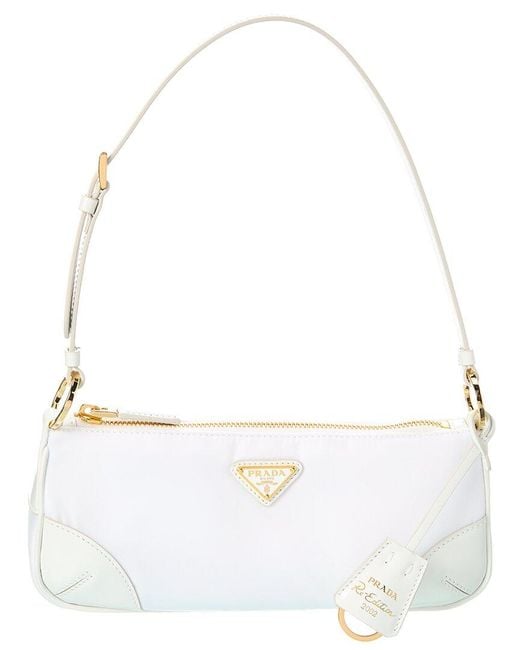 Prada White Re-edition Nylon & Leather Shoulder Bag