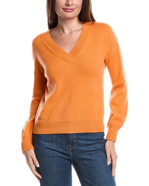 Forte Orange Gathered Sleeve V-Neck Cashmere Sweater